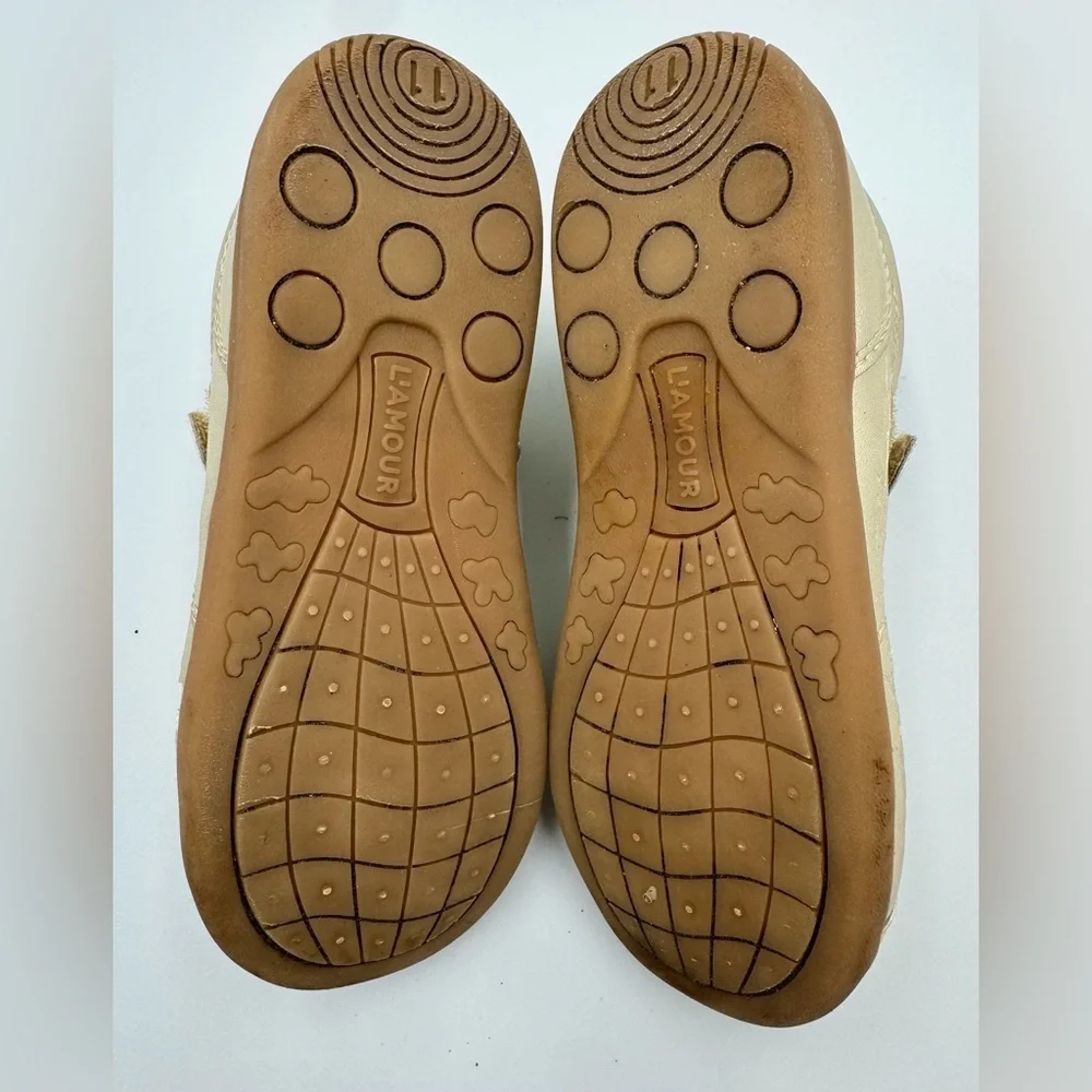 L'Amour Sz 11 Kids Gold Mary Jane Shoes, Velcro strap
